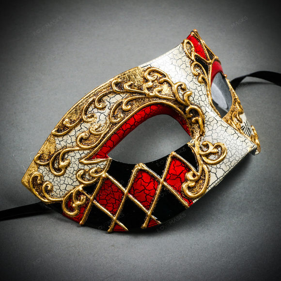 Classic Musical Venetian Masquerade Eye Mask - Gold Red - Picture 4 of 10